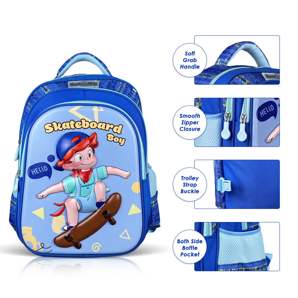 NOVA KIDS 3D School Bag - Skater Blue, 16.5 inch