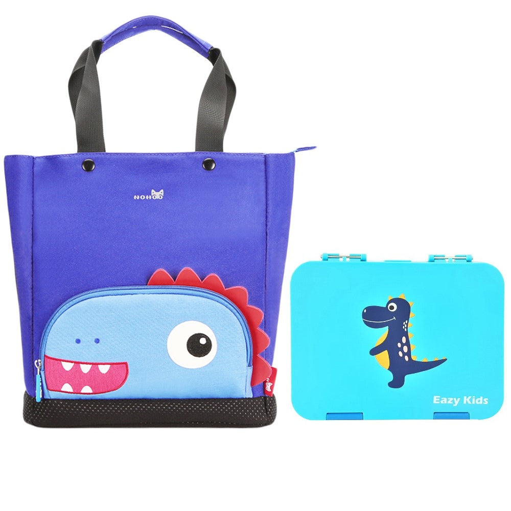 NOHOO Dinosaur Tote Bag and Bento Lunch Box - Blue