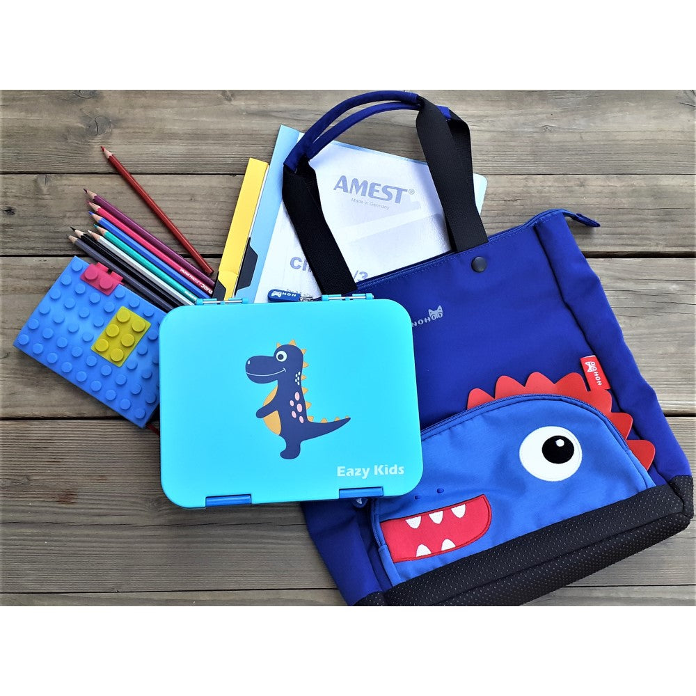 NOHOO Dinosaur Tote Bag and Bento Lunch Box - Blue