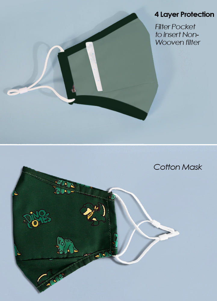 NOHOO Kids Re - usable Face Mask - Dinosaur - Green