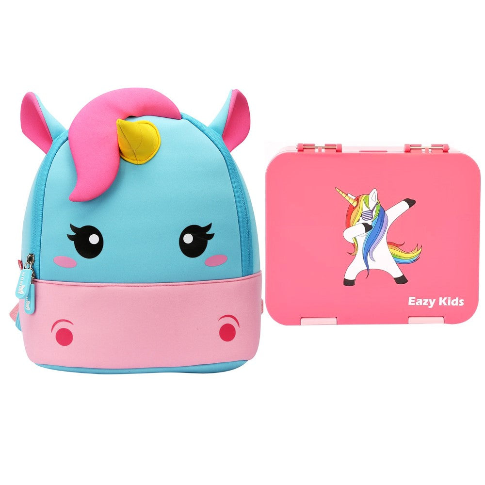 NOHOO Unicorn Bag + Bento Lunch Box - Pink