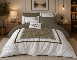 Oryzaa Living -Majestic Heritage Imperial 6 pcs King size comforter Set-Olive Green