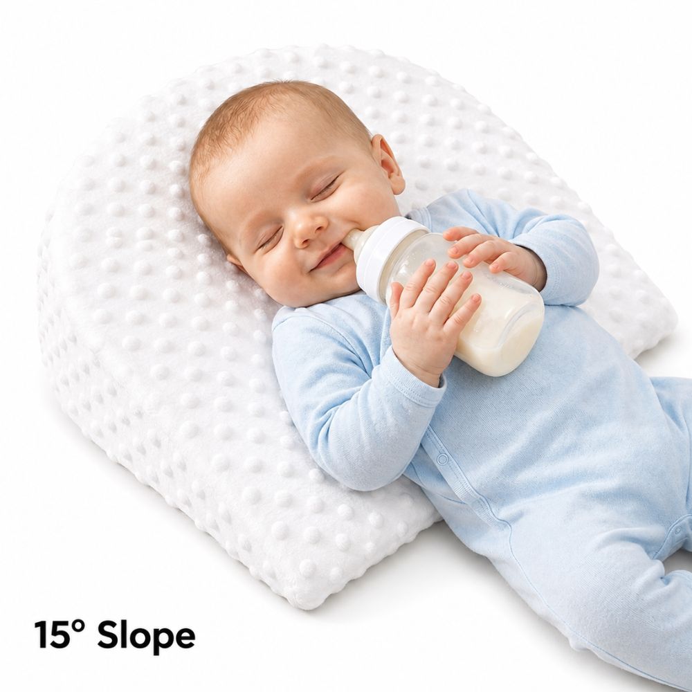 SUNVENO 15° Slope Baby Pillow with Removable Cover - White