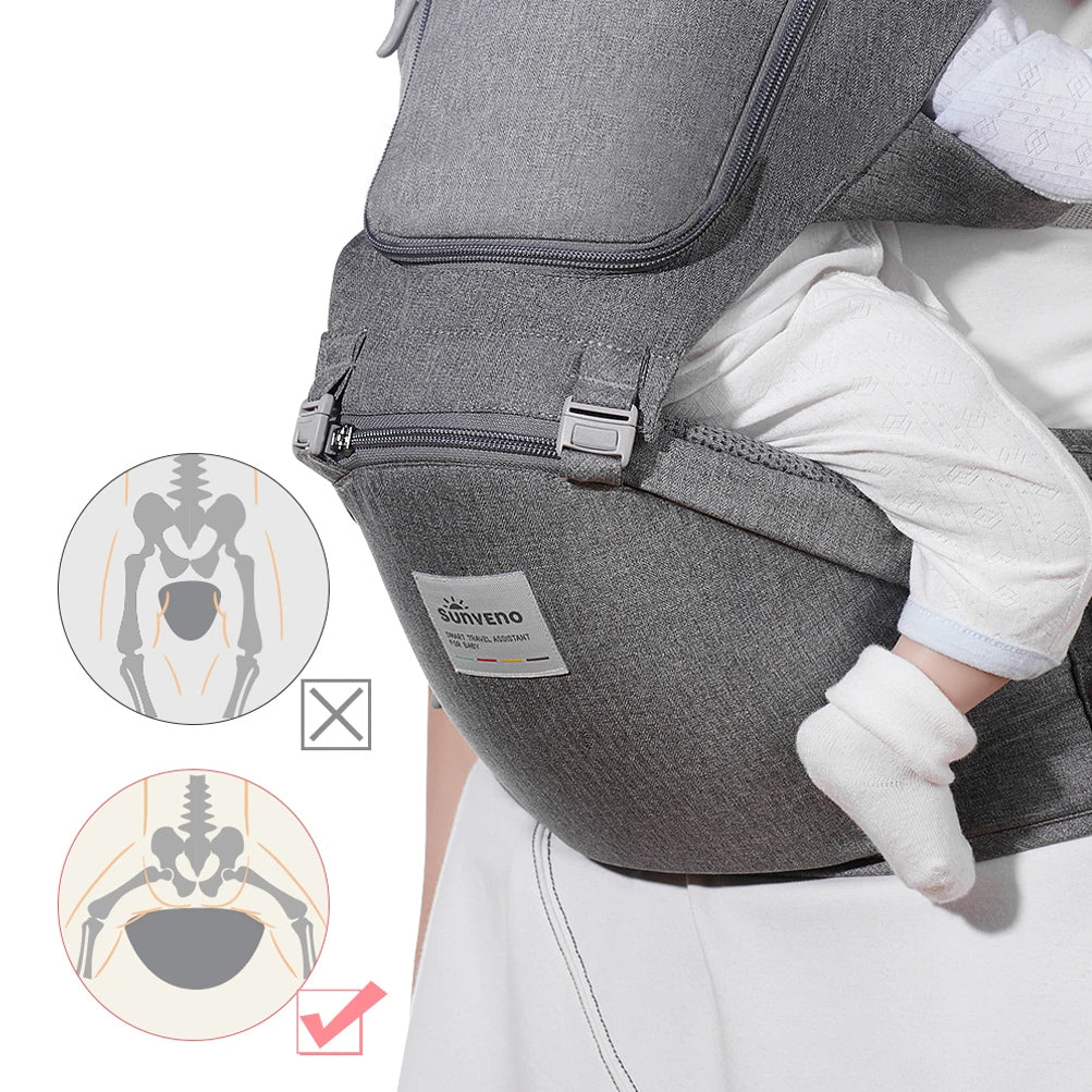 SUNVENO Baby Carrier with Infant Hip Seat - Grey
