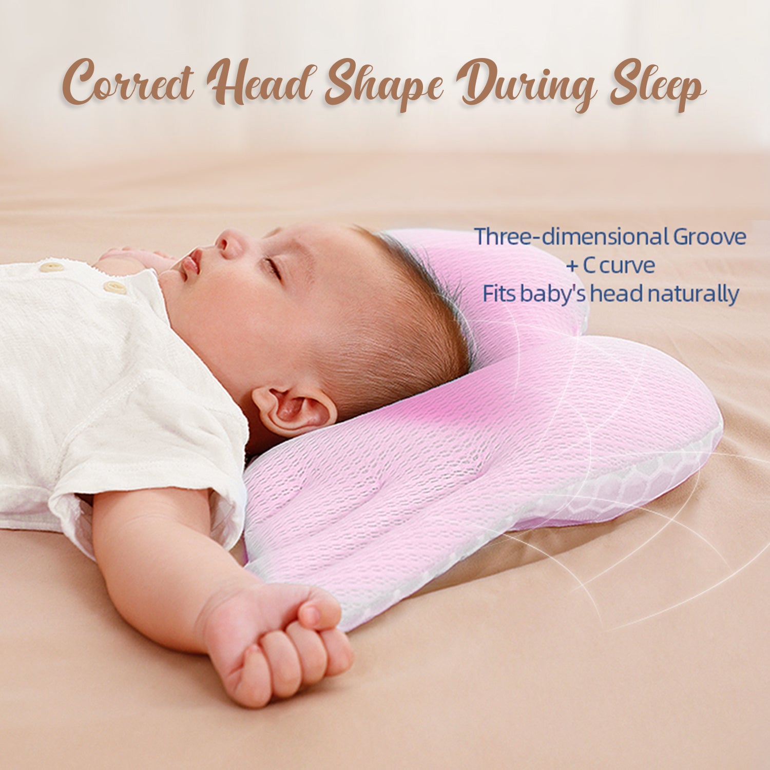 وسادة أجنحة لشكل رأس الرضيع من صن فينو - وردي