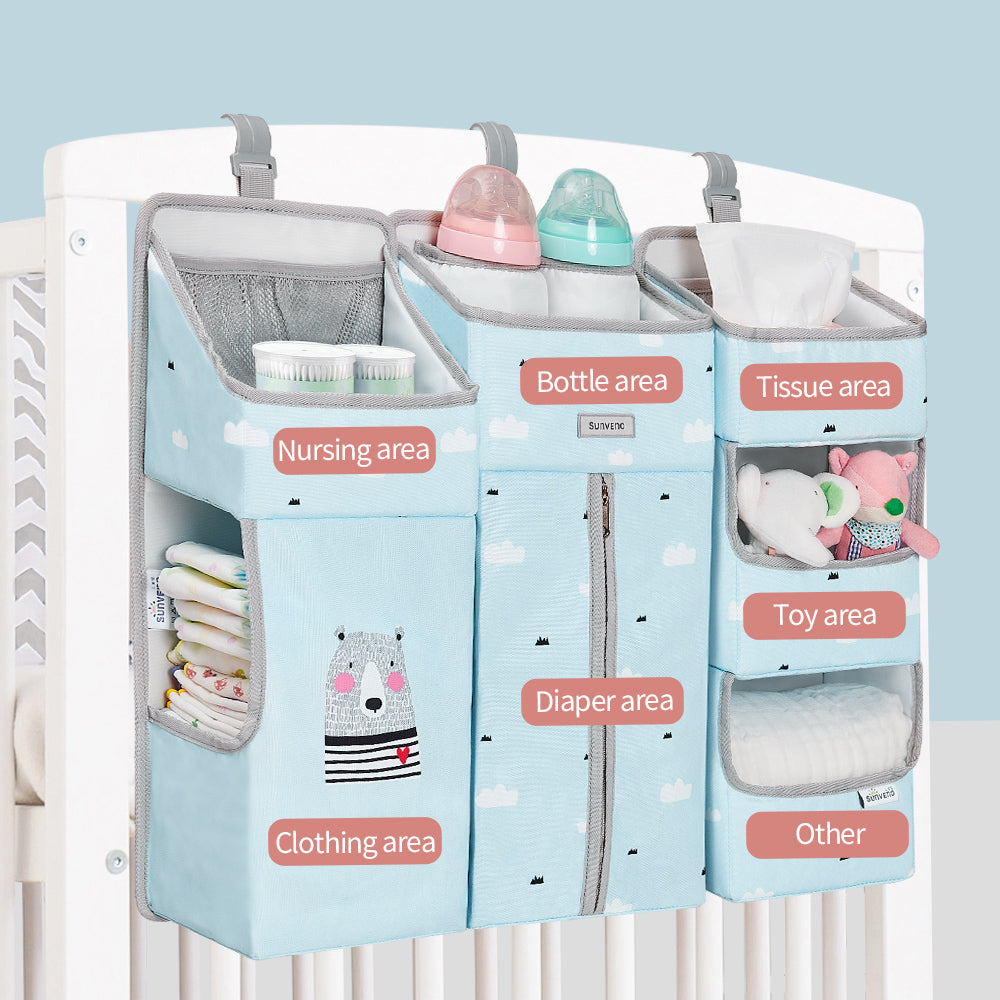 SUNVENO Baby Bedside Portable Crib Organizer - Blue