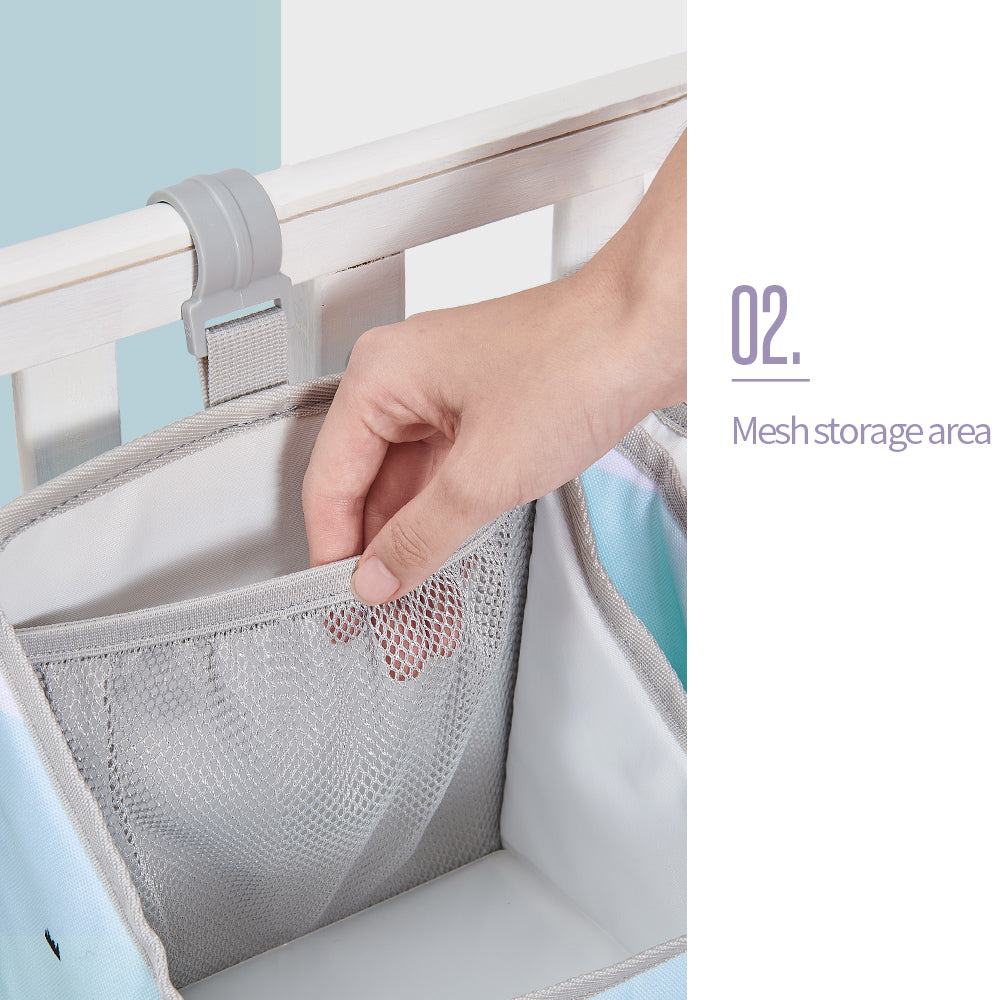 SUNVENO Baby Bedside Portable Crib Organizer - Blue