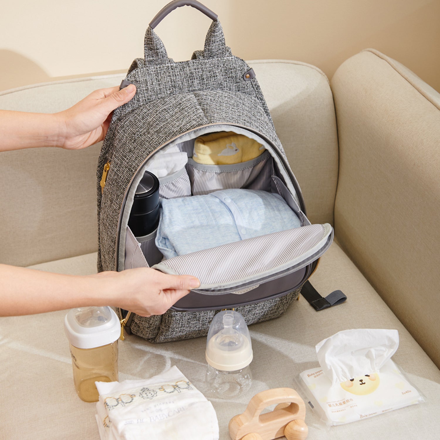 SUNVENO Fashion Compact Diaper Backpack - Grey