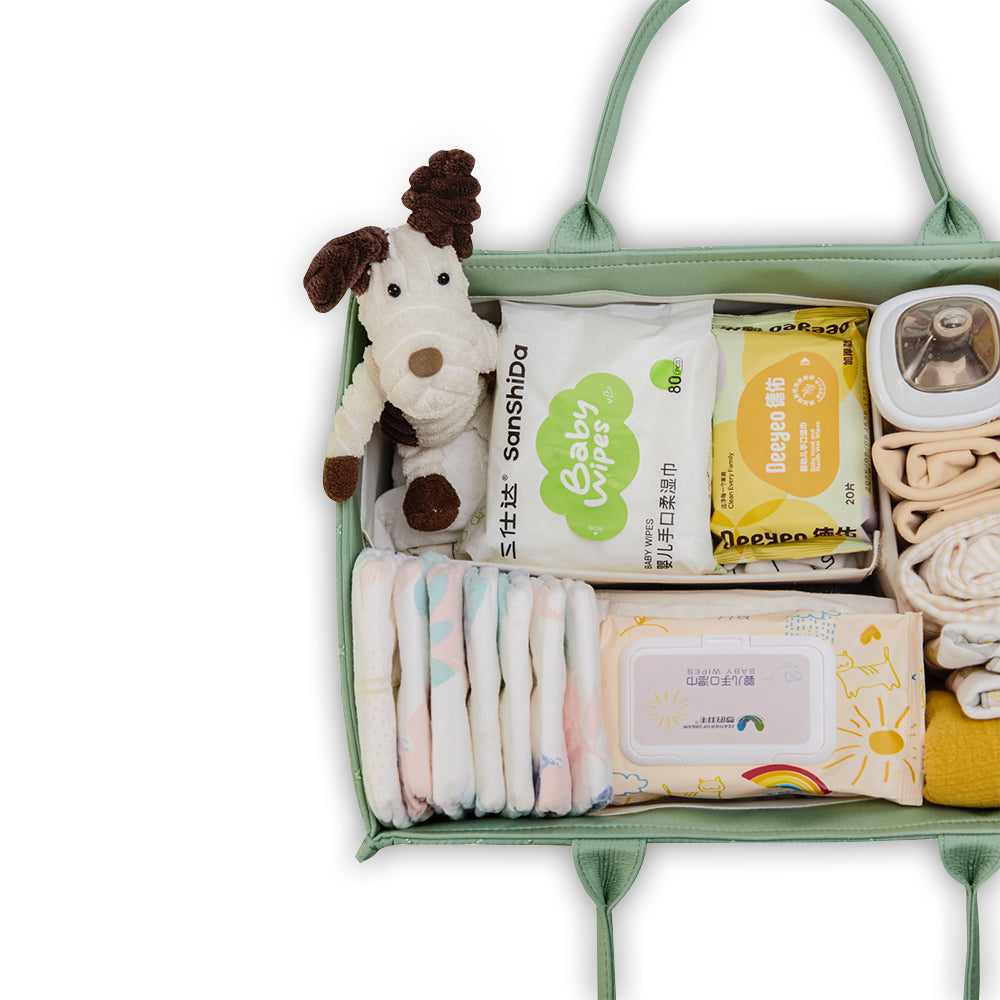Sunveno Foldable Baby Nursery Organizer Caddy with Removable Dividers & Carry Handles, Sage Green