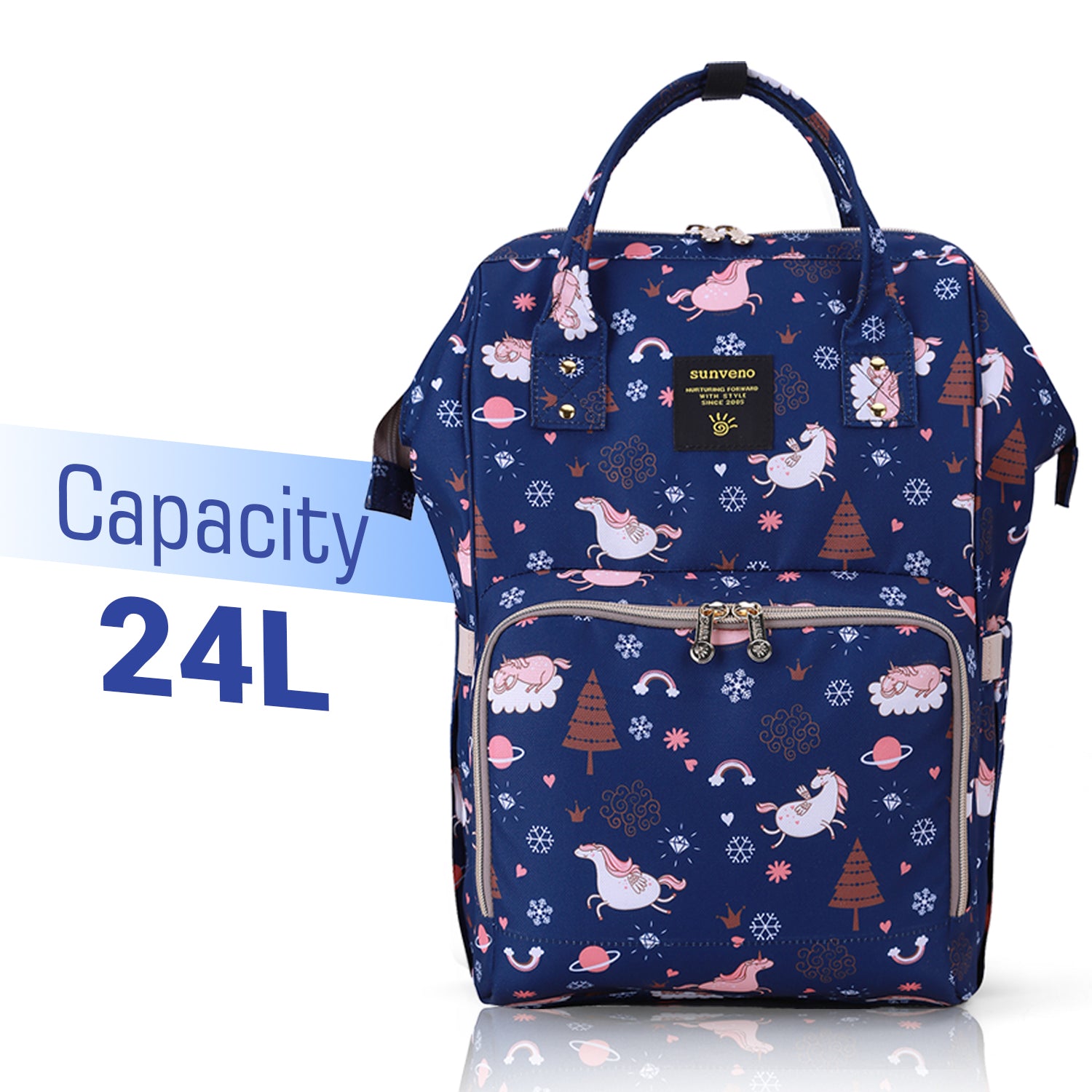SUNVENO Diaper Bag with USB Charging Port and Changing Mat - Blue Dream Sky