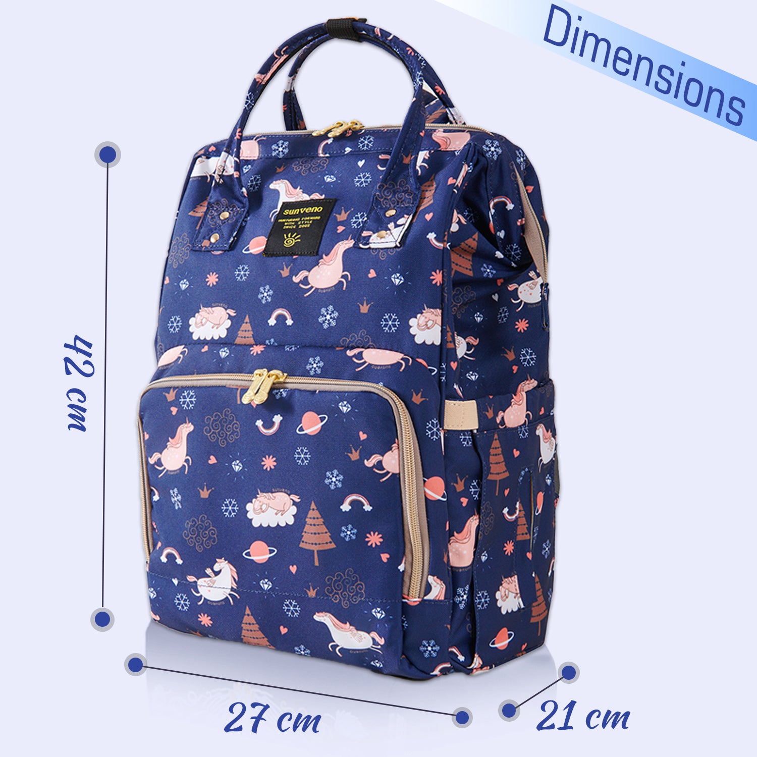 SUNVENO Diaper Bag with USB Charging Port and Changing Mat - Blue Dream Sky