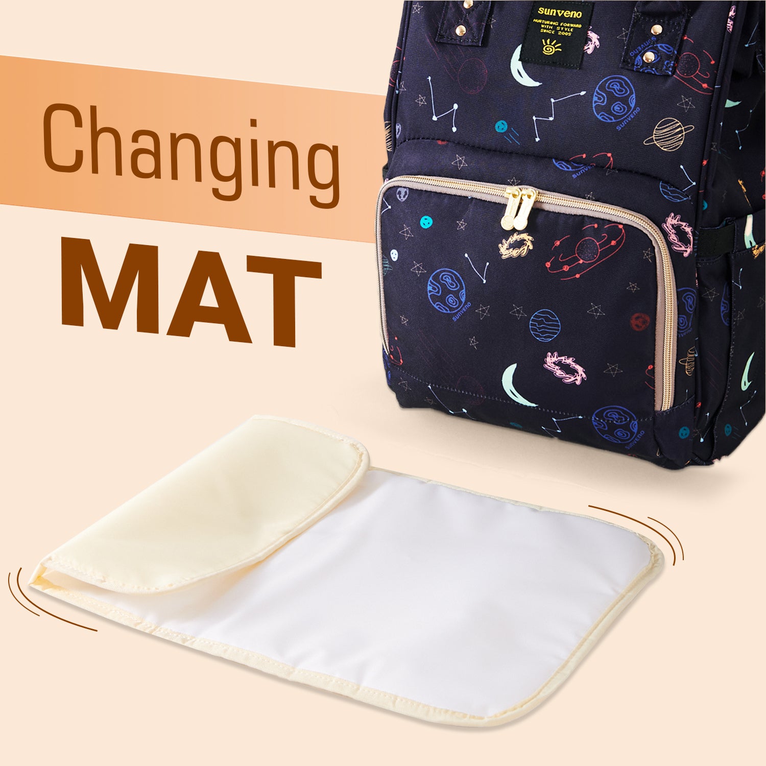 حقيبة حفاضات صن فينو مع منفذ شحن USB وسجادة تغيير الحفاضات - أزرق دريم جالاكسي