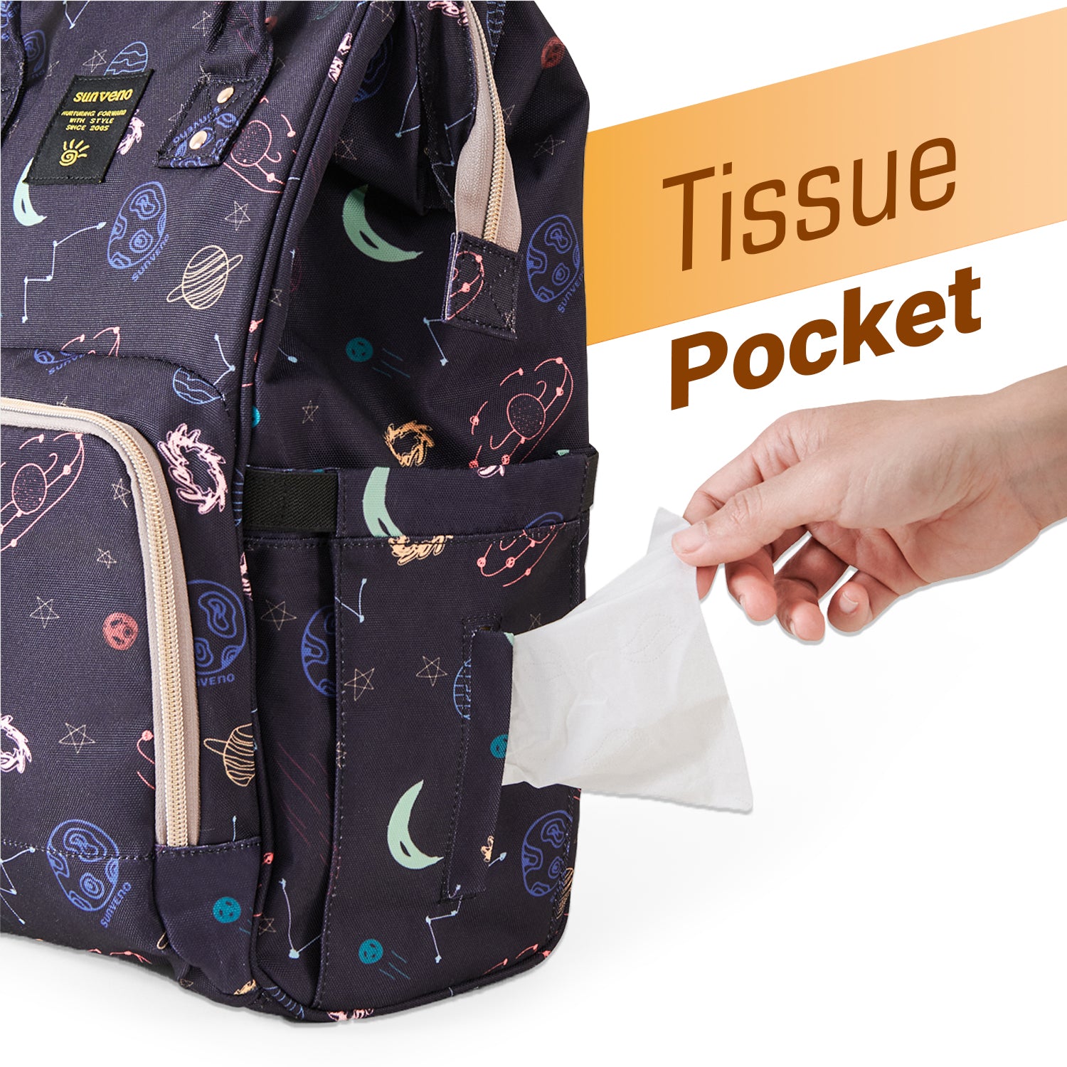 حقيبة حفاضات صن فينو مع منفذ شحن USB وسجادة تغيير الحفاضات - أزرق دريم جالاكسي