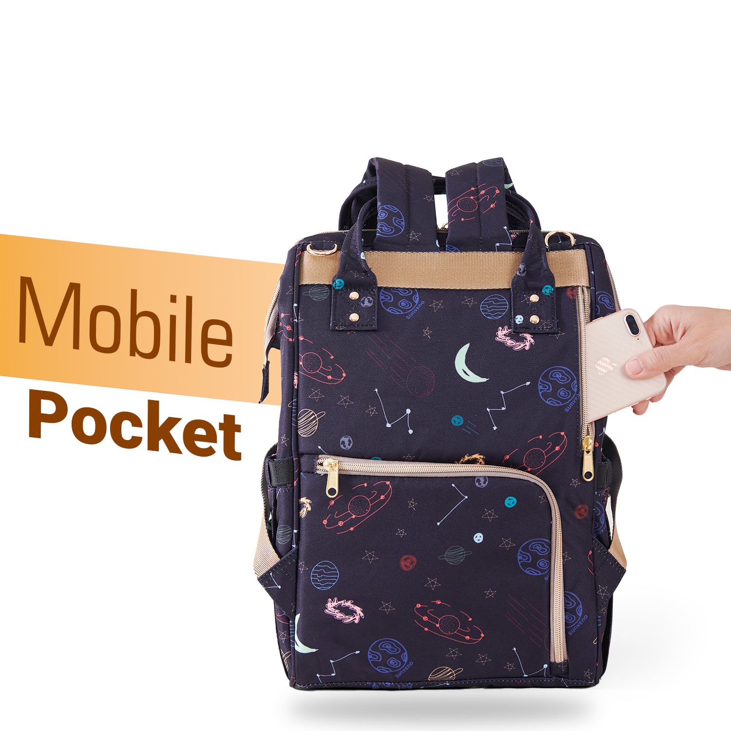 حقيبة حفاضات صن فينو مع منفذ شحن USB وسجادة تغيير الحفاضات - أزرق دريم جالاكسي