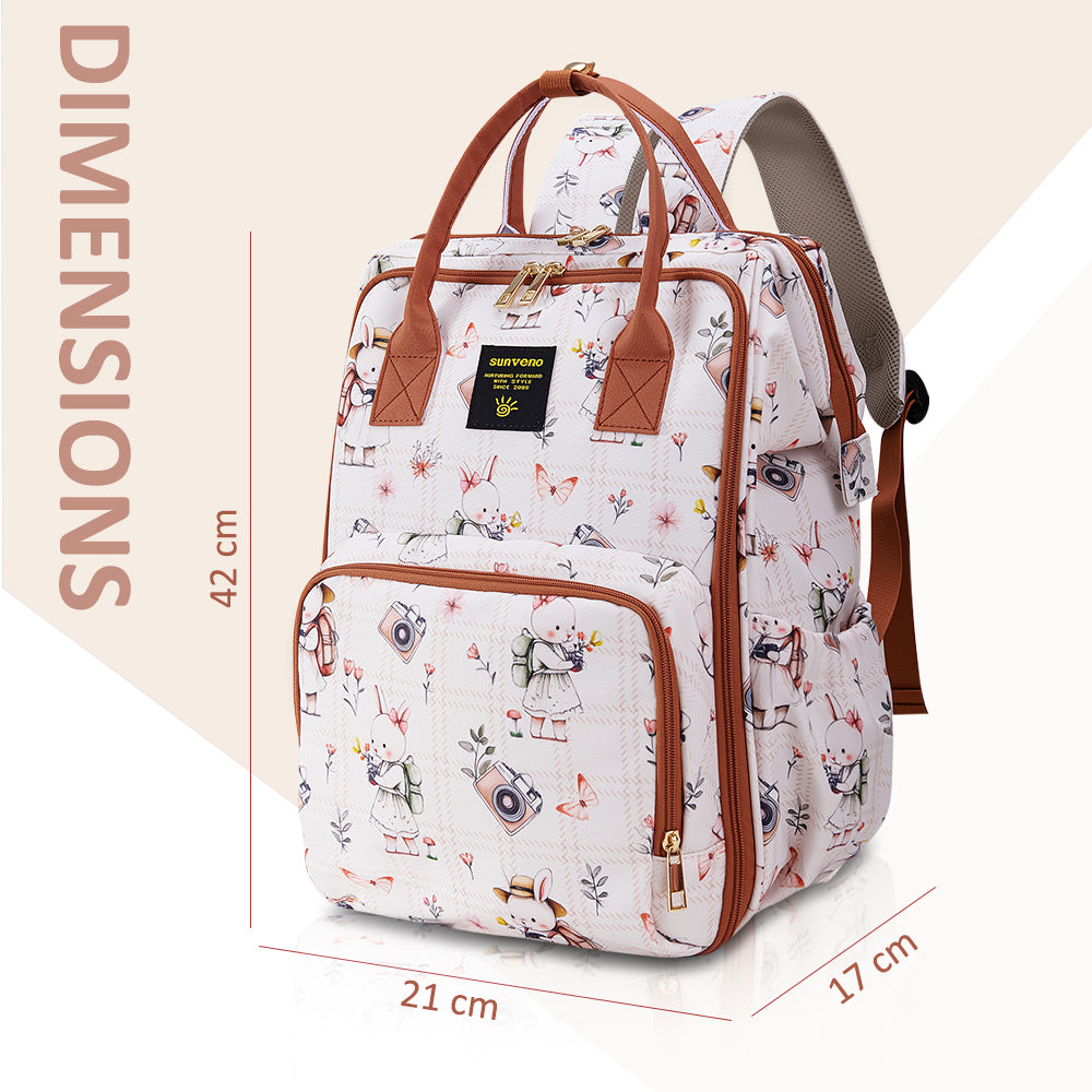 Sunveno Multi-Pocket Diaper Backpack – Waterproof Baby Nappy Bag with Insulated Pockets & Anti-Theft Pocket, Rabbit Brown