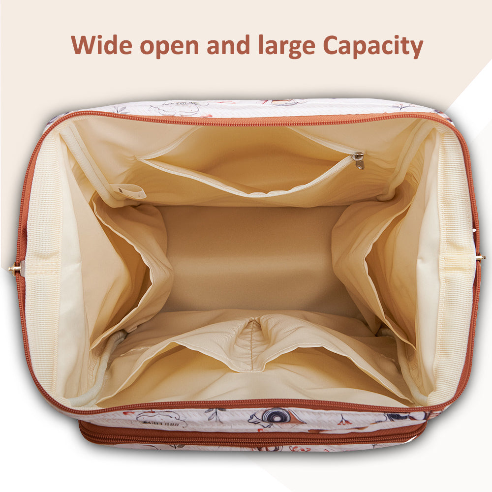 Sunveno Multi-Pocket Diaper Backpack – Waterproof Baby Nappy Bag with Insulated Pockets & Anti-Theft Pocket, Rabbit Brown