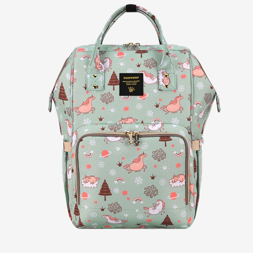 SUNVENO Diaper Bag with USB - Green Dream Sky + Hooks