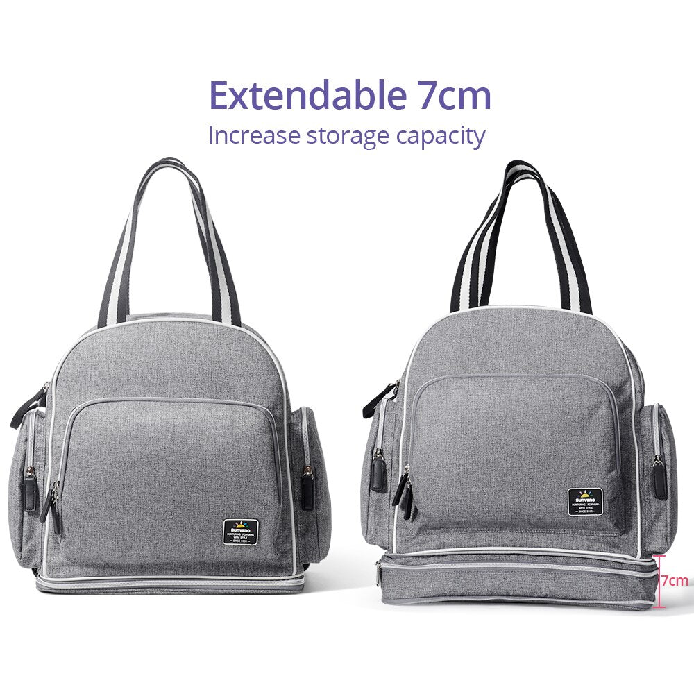 SUNVENO Signature Maternity Diaper bag - Grey + Stroller Hooks