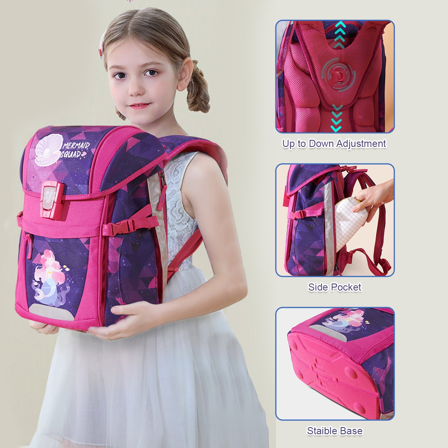 SUNVENO Ergonomic School Bag Mermaid - Pink
