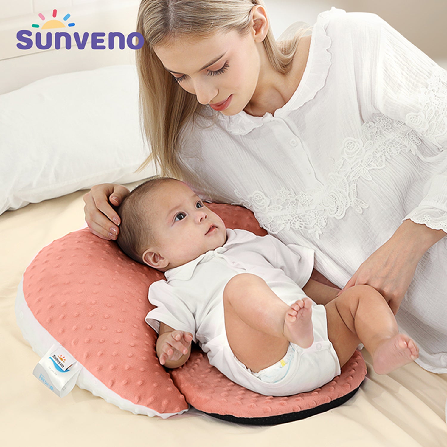 Sunveno Baby Anti - Reflux Feeding Pillow w/C Shapped Seating Pillow - Pink