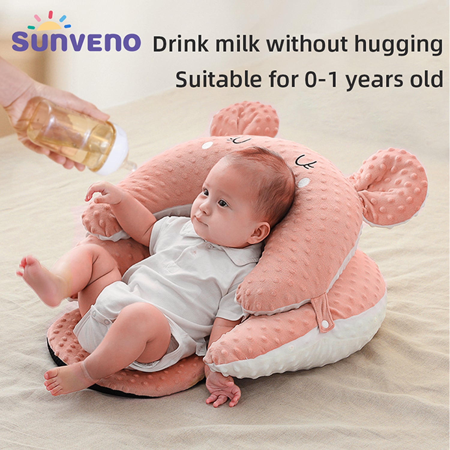Sunveno Baby Anti - Reflux Feeding Pillow w/C Shapped Seating Pillow - Pink