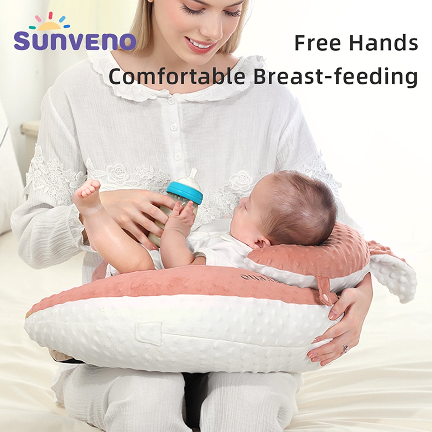Sunveno Baby Anti - Reflux Feeding Pillow w/C Shapped Seating Pillow - Pink