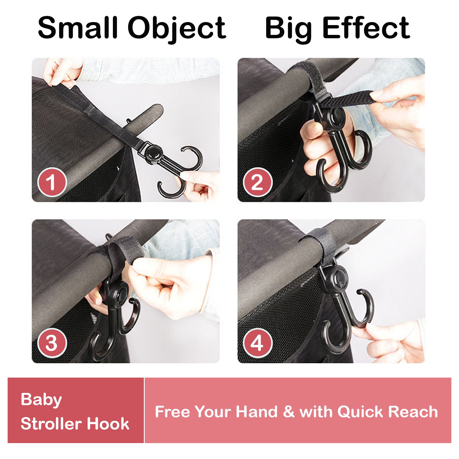 SUNVENO 360° Rotatable and Adjustable Velcro Strap Universal Multipurpose Stroller Hooks (2Pcs)