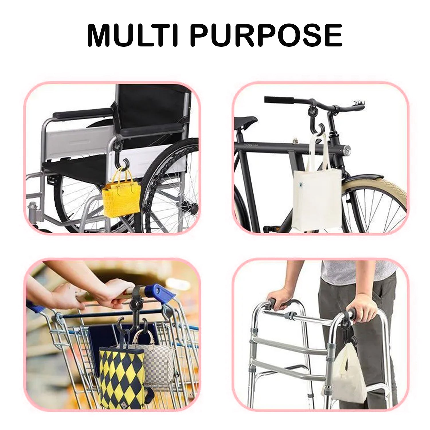 SUNVENO 360° Rotatable and Adjustable Velcro Strap Universal Multipurpose Stroller Hooks (2Pcs)