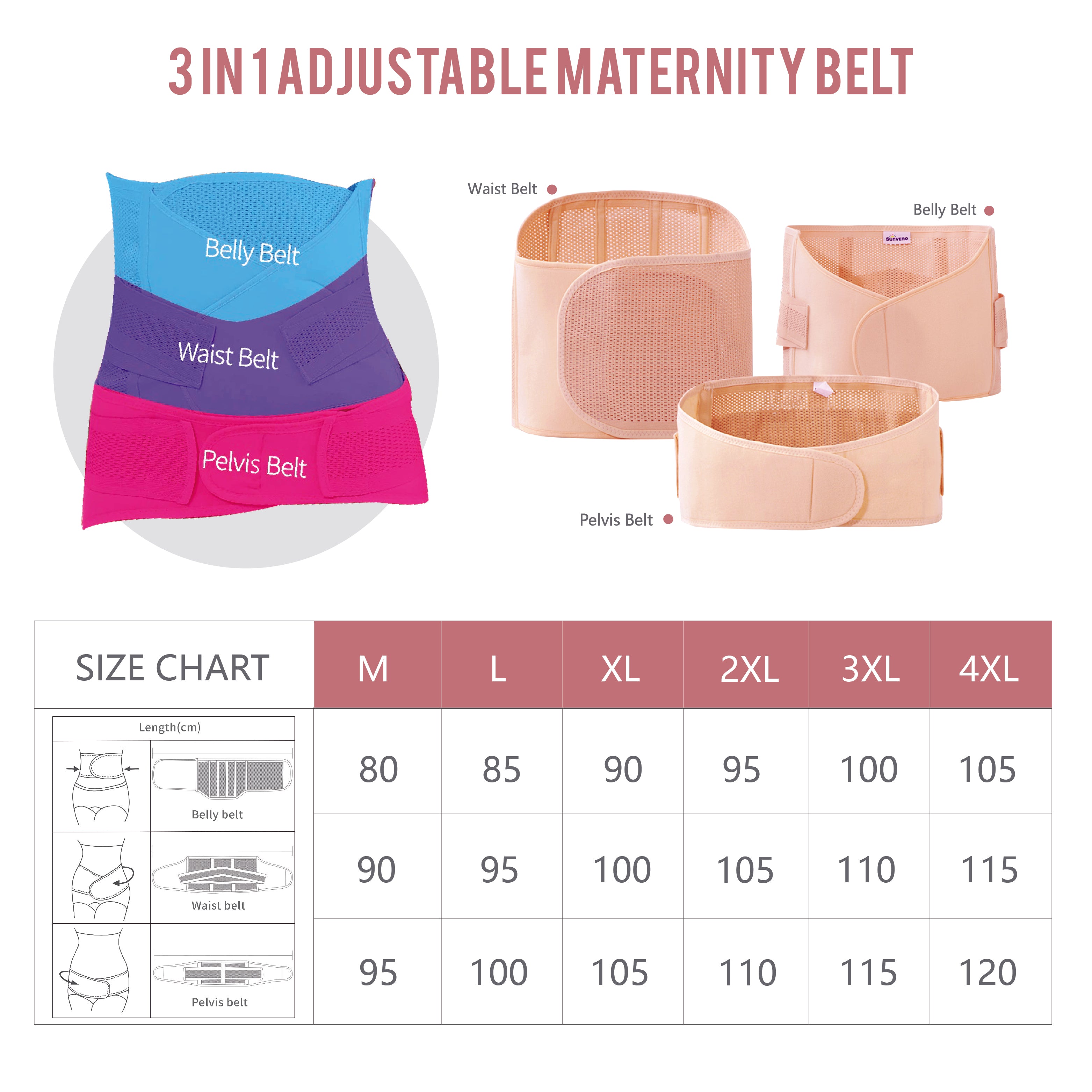 SUNVENO 3 IN 1 Adjustable Maternity Belt - XL