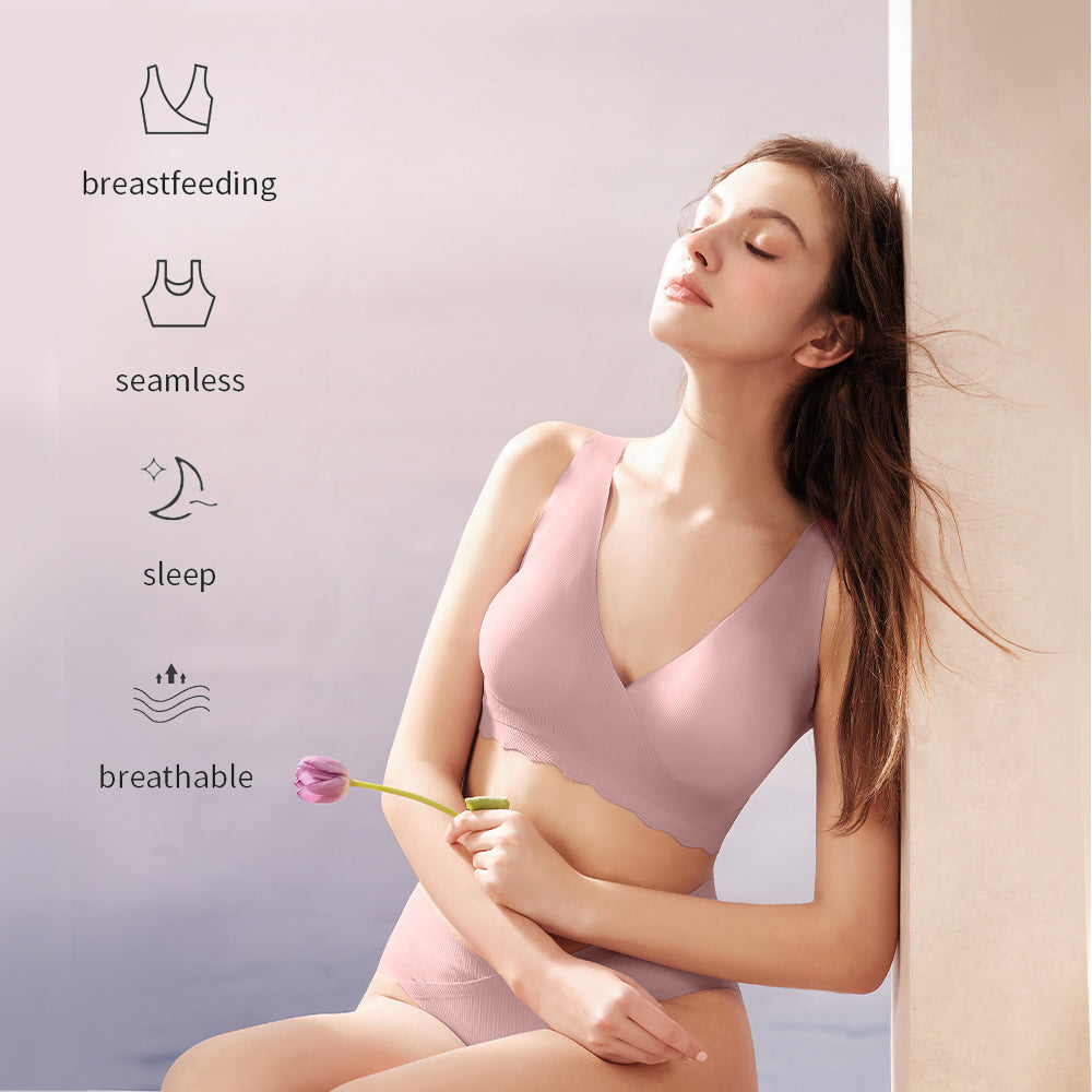 SUNVENO Maternity Cross - Fit Nursing & Sleep Bra (XL) - Brown