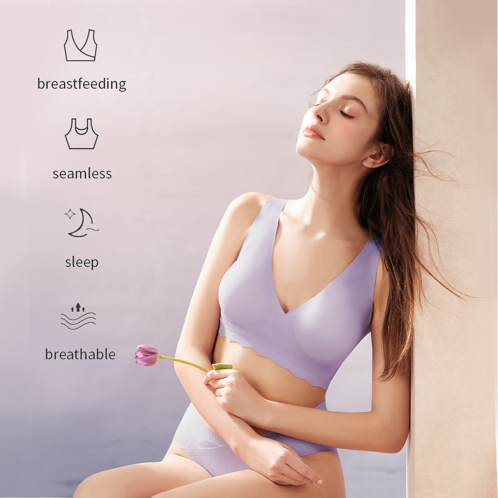 SUNVENO Maternity Cross - Fit Nursing & Sleep Bra (XL) - Purple