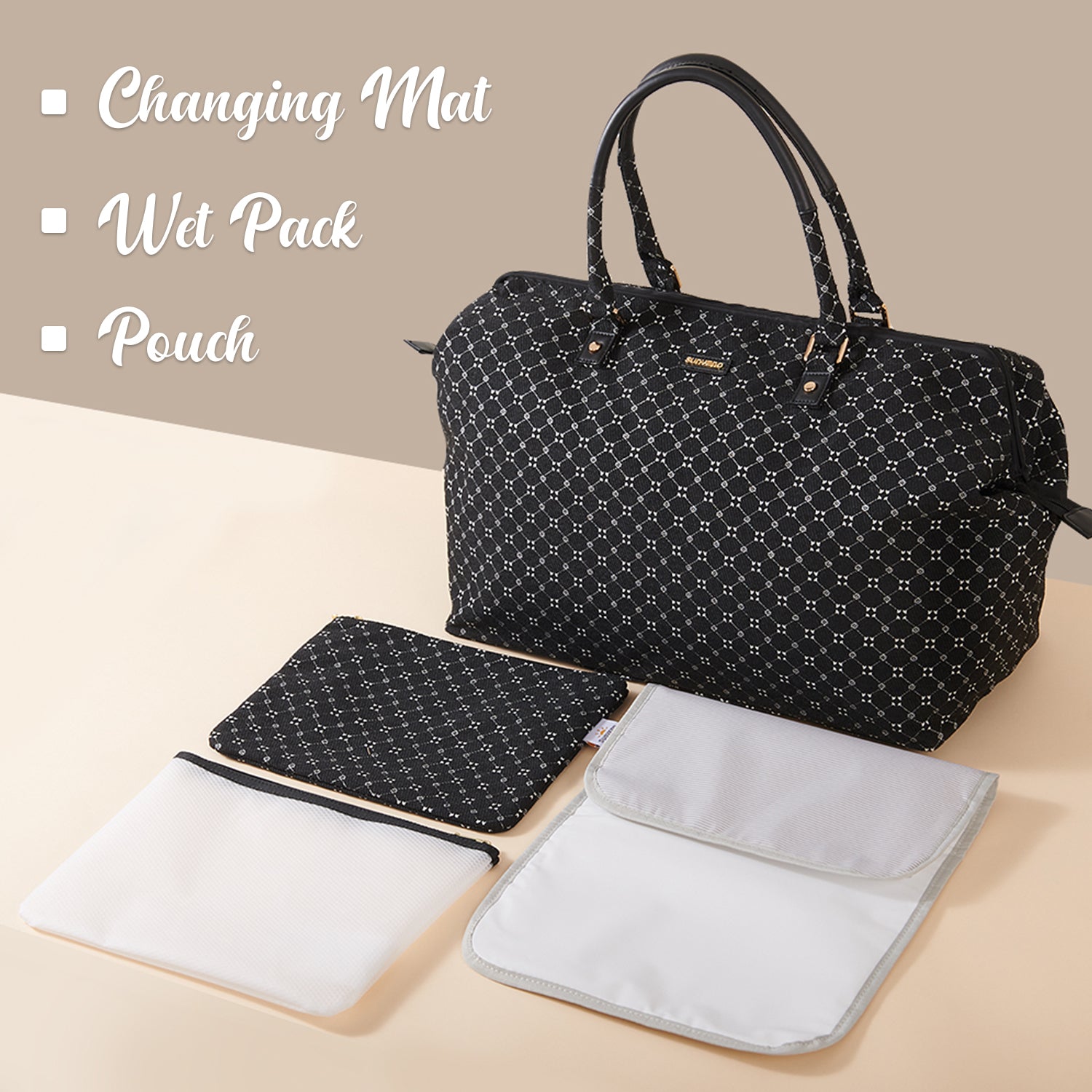SUNVENO Mommy Fashion Diaper Bag - Black
