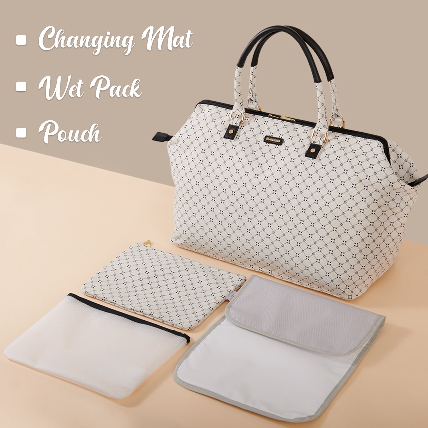 SUNVENO Mommy Fashion Diaper Bag - White