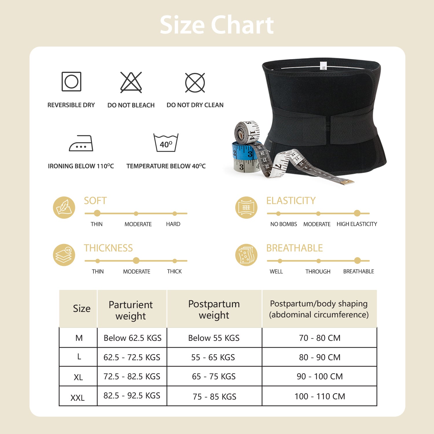 حزام دعم البطن SUNVENO للحمل بمقبض متقاطع - أسود، مقاس كبير