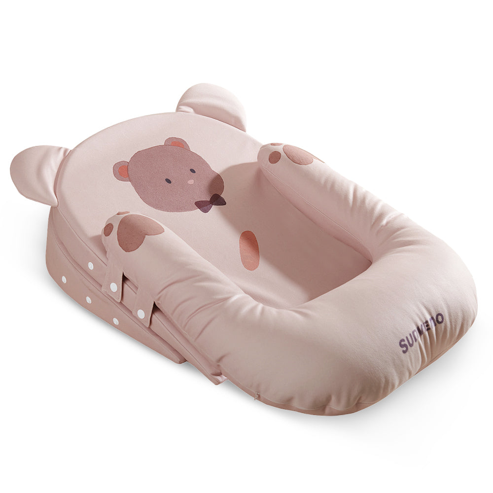 Sunveno Portable Baby Anti - spill Milk U Shape Pillow w/10Β° & 15Β° Slope pad Bear Pink