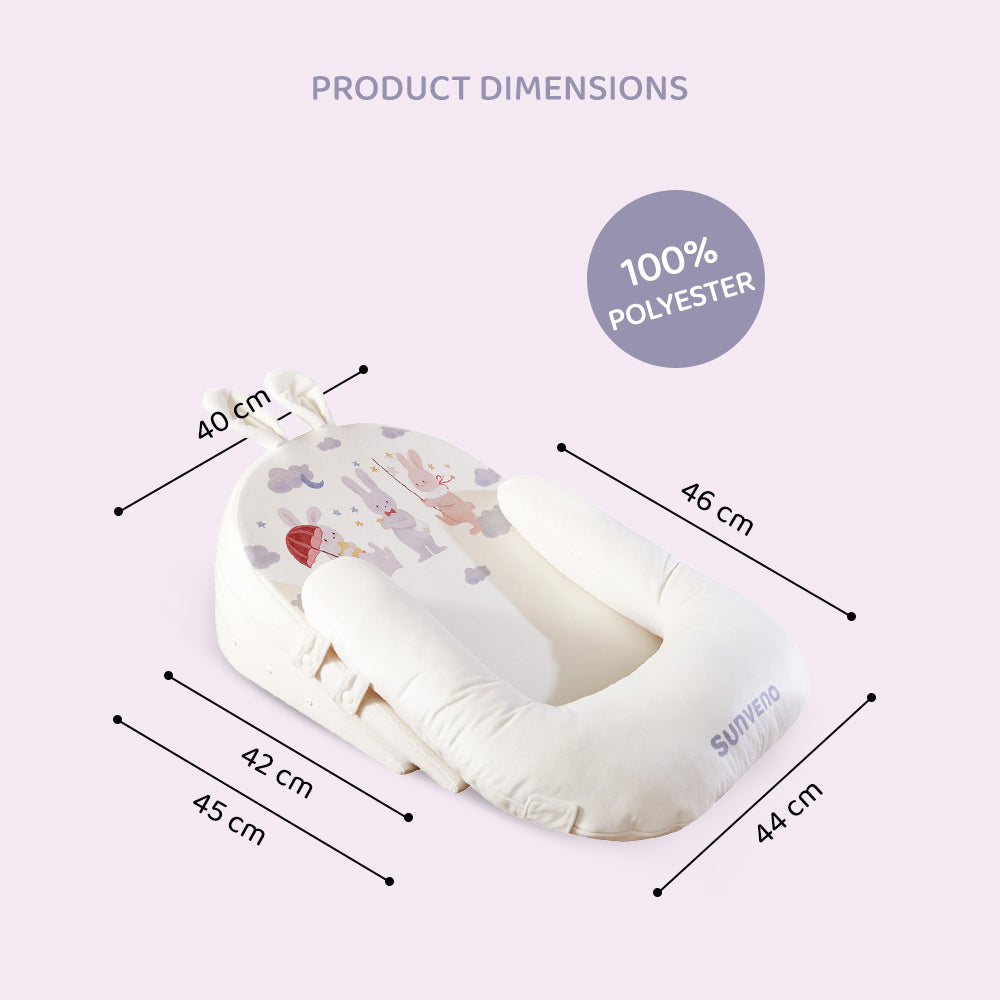 Sunveno Portable Baby Anti - spill Milk U Shape Pillow w/10° & 15° Slope pad _ Rabbit White