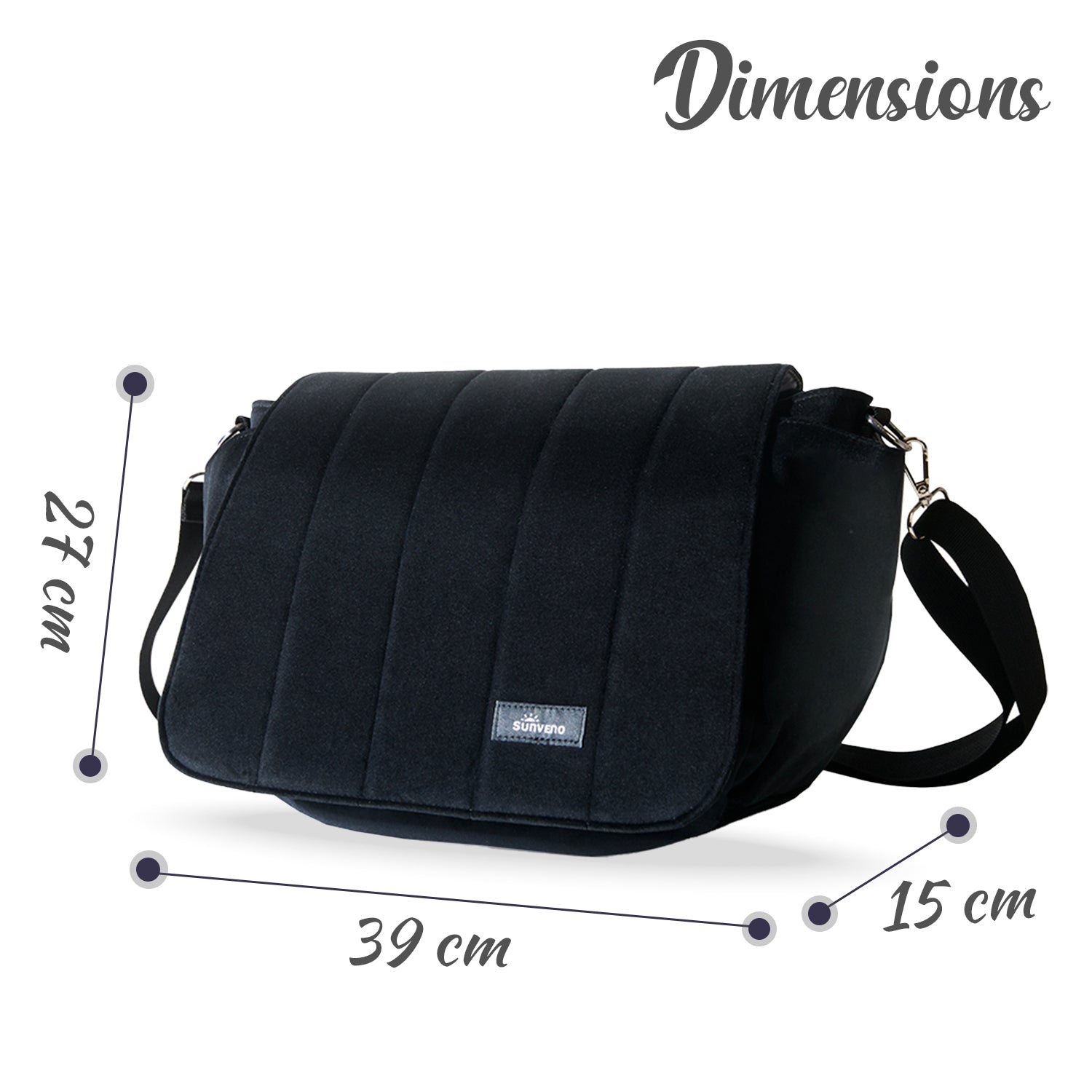 SUNVENO Velvet Stroller Diaper Bag - Black