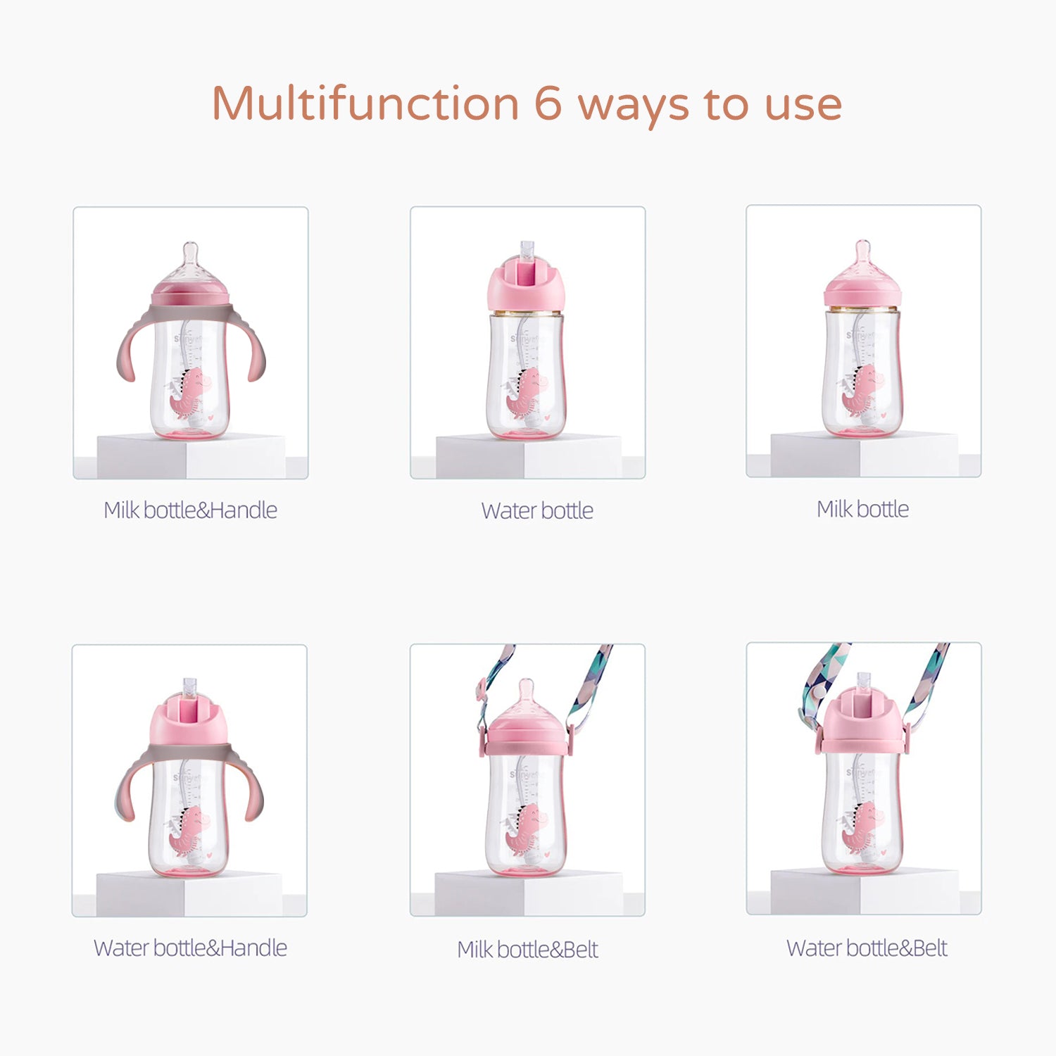 كوب ماء/زجاجة رضاعة صن فينو 300 مل - وردي