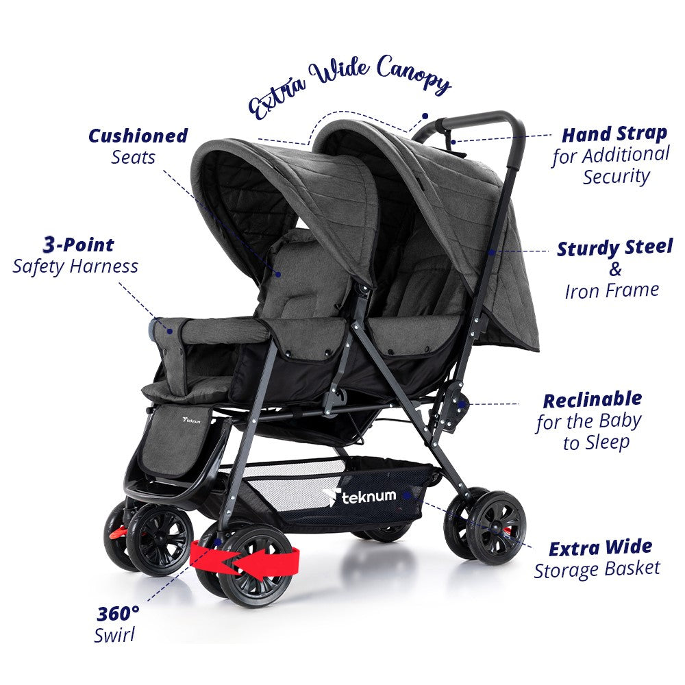 TEKNUM Double Baby Stroller - Dark Grey
