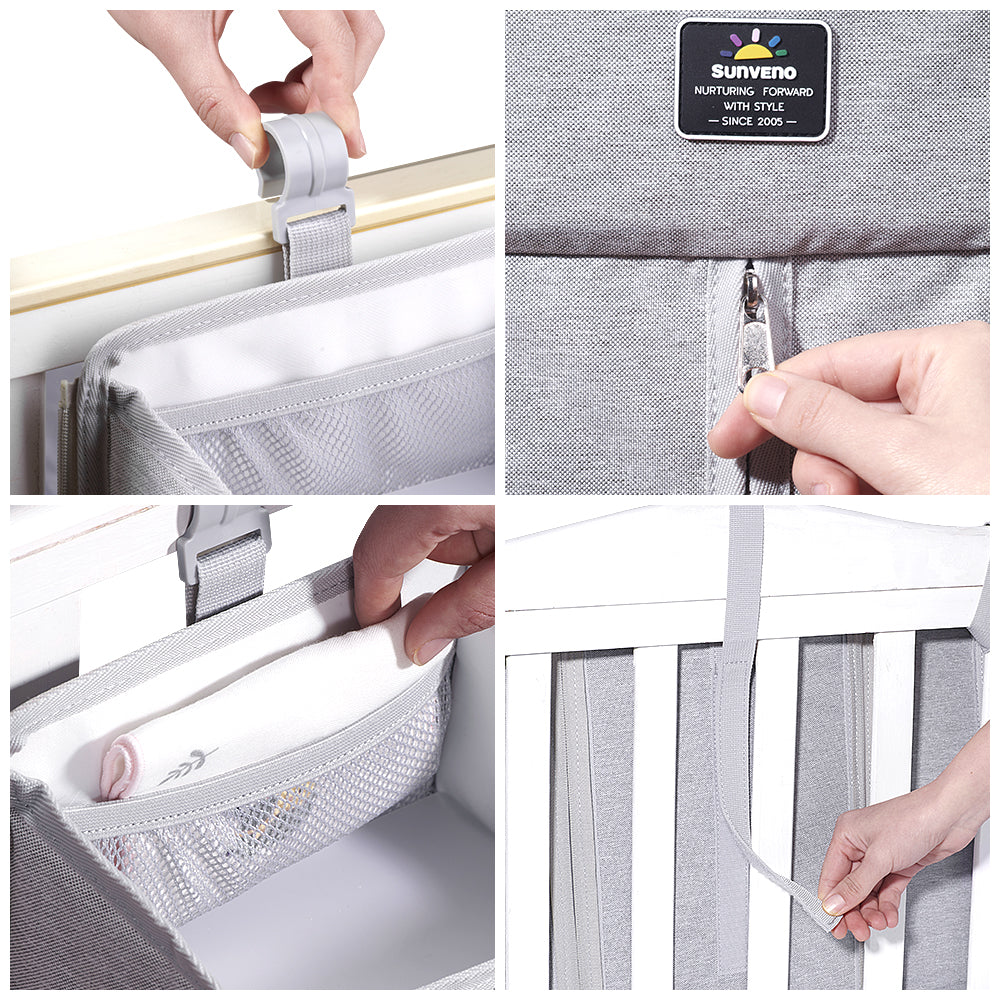 SUNVENO Baby Bedside Portable Crib Organizer - Grey