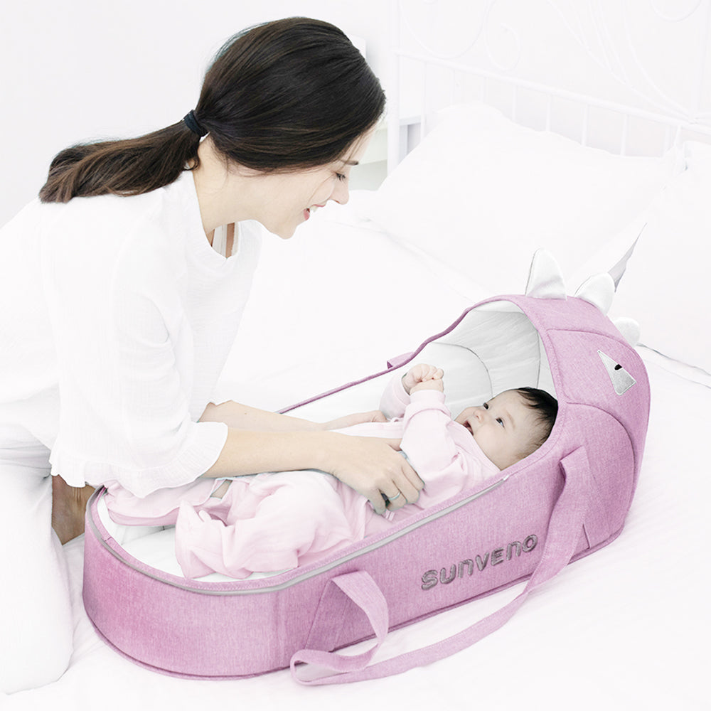 SUNVENO Foldable Travel Carry Cot - Pink
