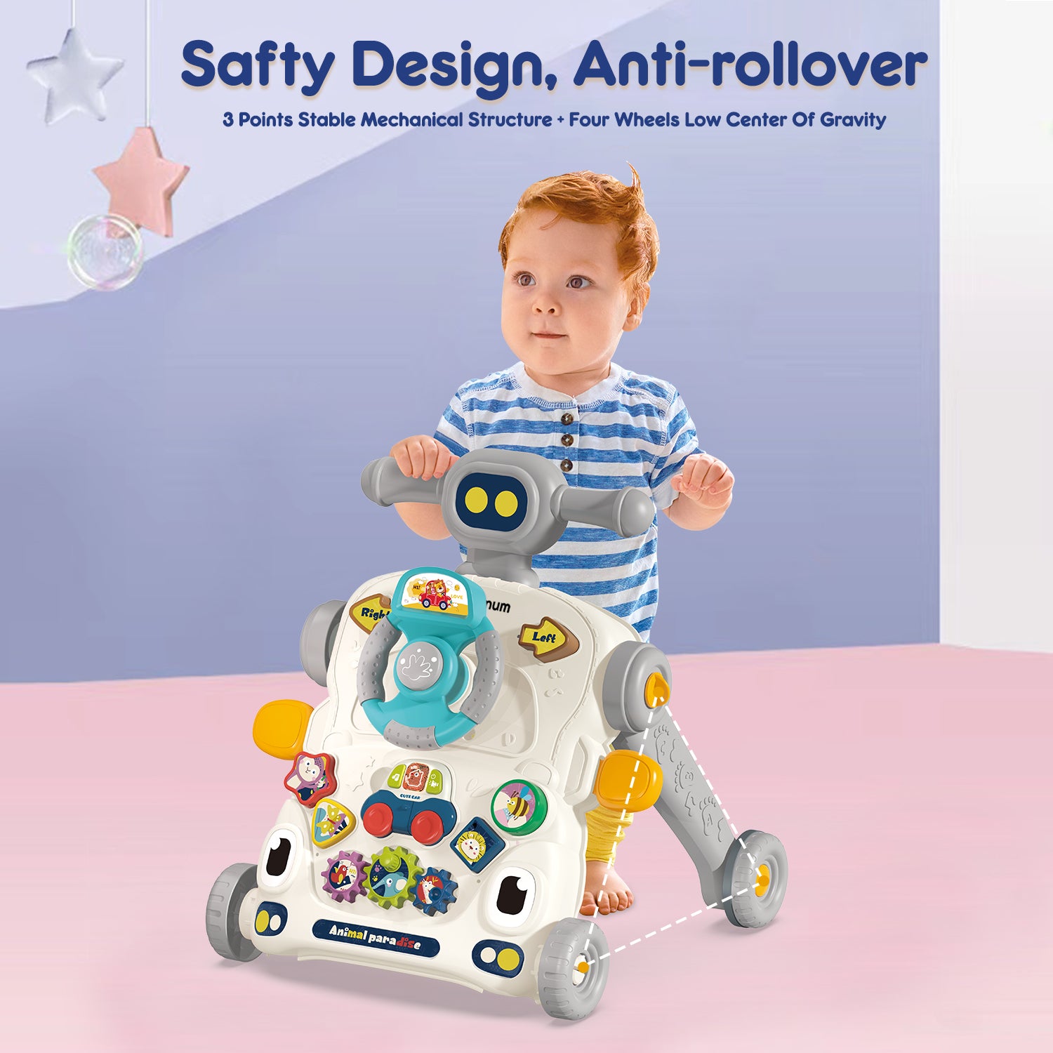 TEKNUM 3 - IN - 1 Baby Walker/Learning Table Mode/Game Panel Mode with Musical keyboard - Grey