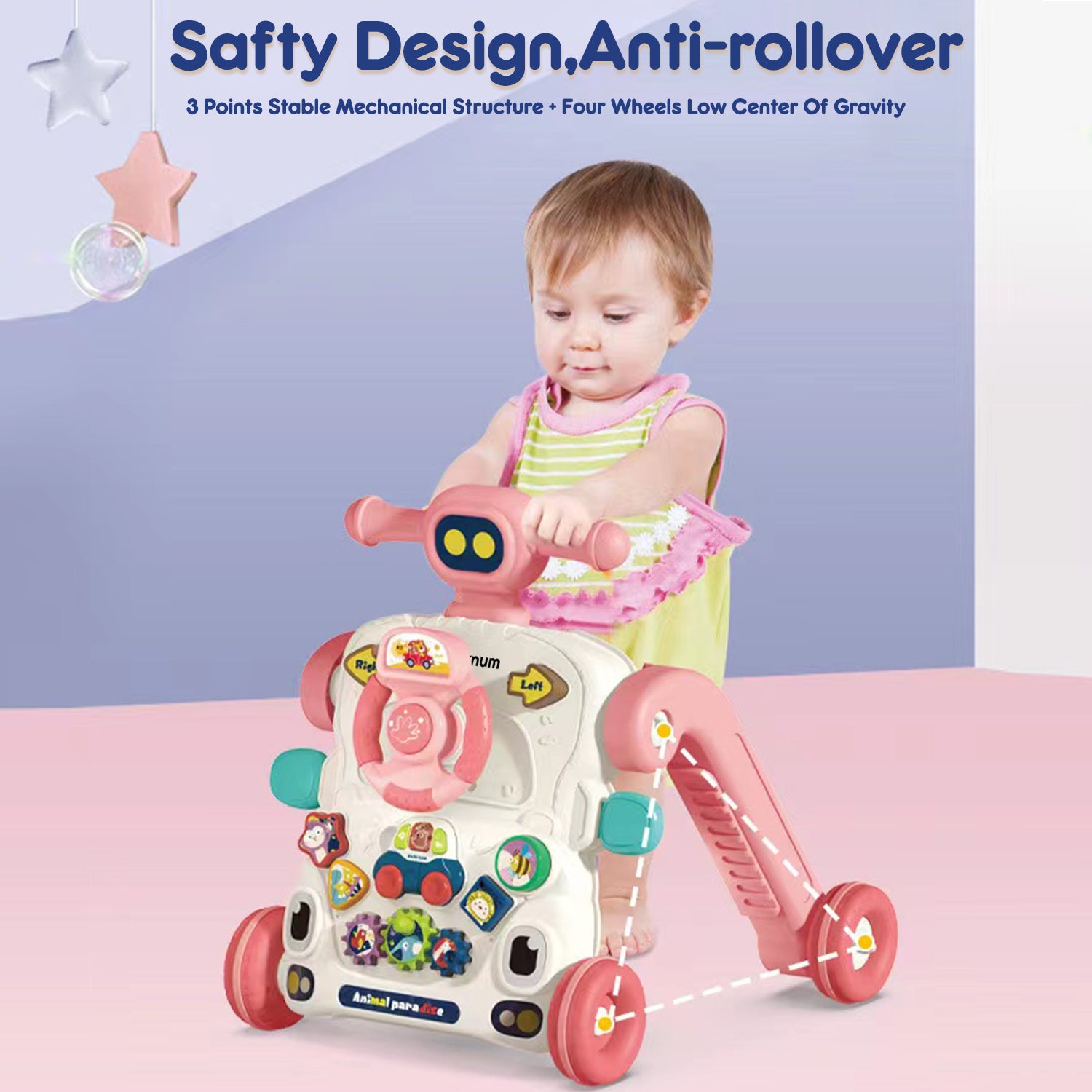 TEKNUM 3 - IN - 1 Baby Walker/Learning Table Mode/Game Panel Mode with Musical keyboard - Pink