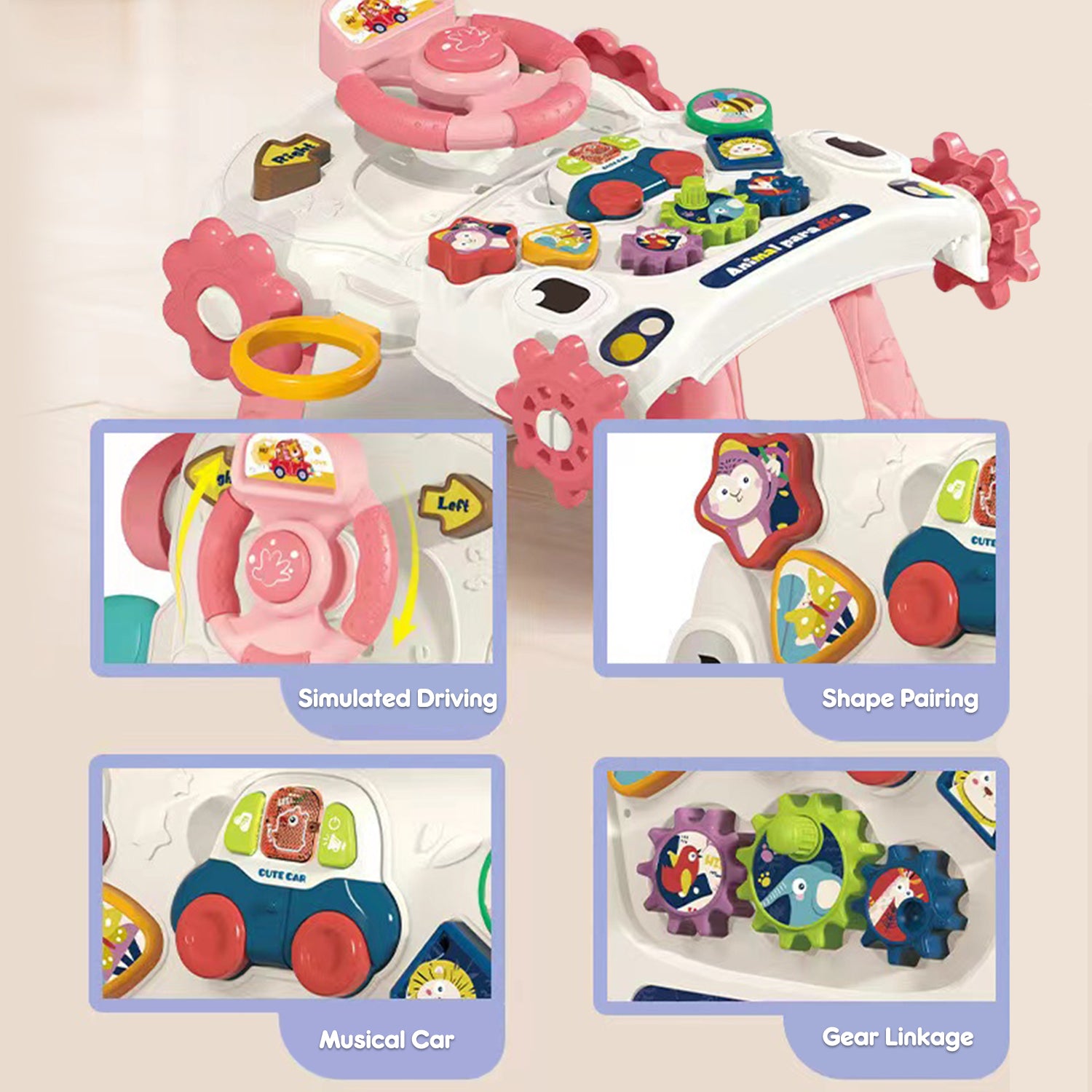 TEKNUM 3 - IN - 1 Baby Walker/Learning Table Mode/Game Panel Mode with Musical keyboard - Pink