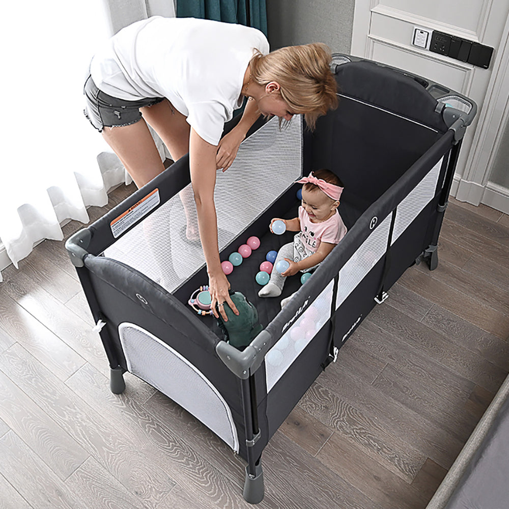TEKNUM 4 in 1 Baby Bedside Co - Sleeper Bassinet and Playpen wt Rocker Black