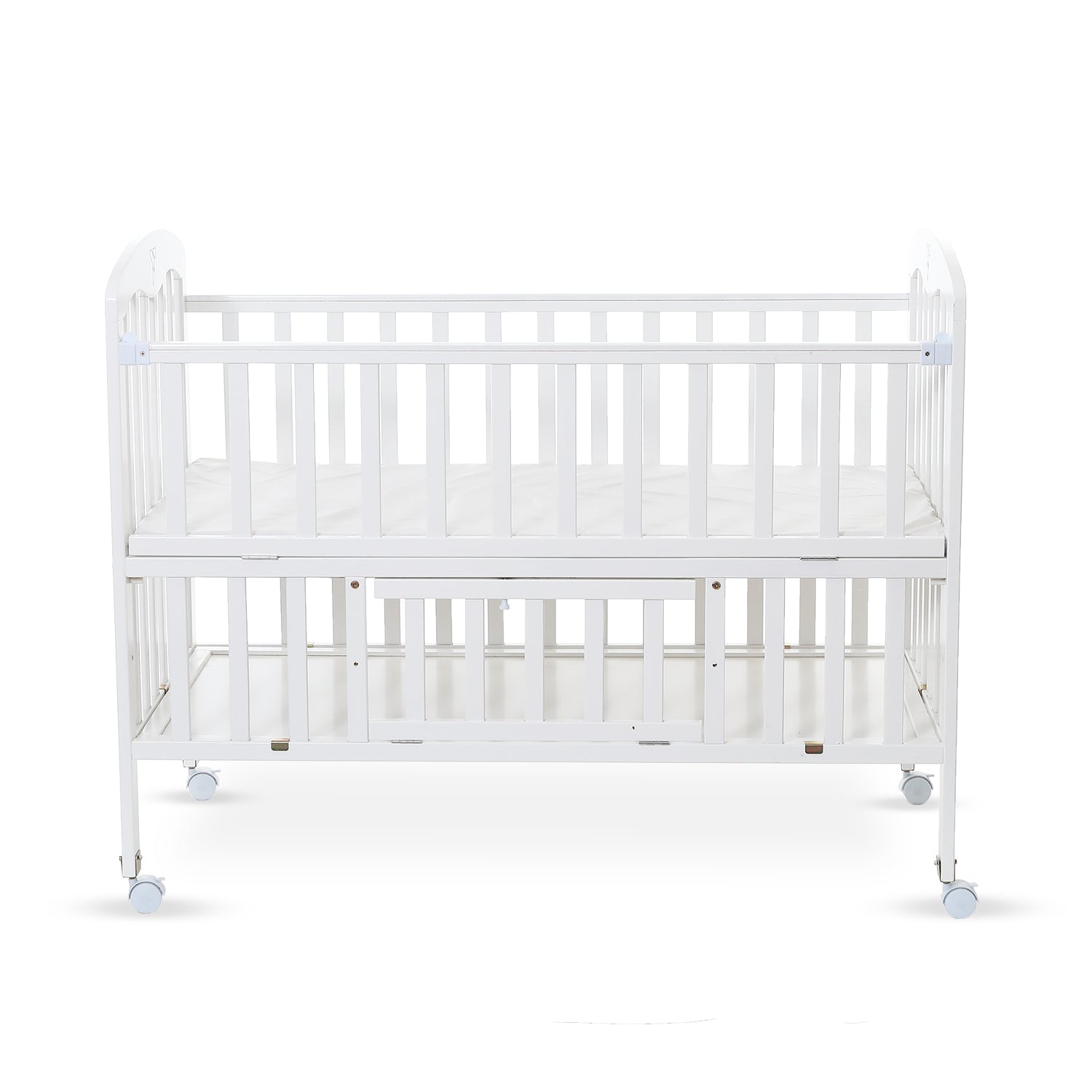 TEKNUM - سرير خشبي جانبي 4 في 1 مع مساحة تخزين وتعديل الارتفاع - أبيض