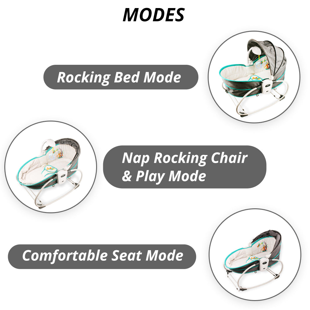 TEKNUM 6 - in - 1 Cozy Rocker Bassinet with Wheels, Awning & Mosquito net - Green