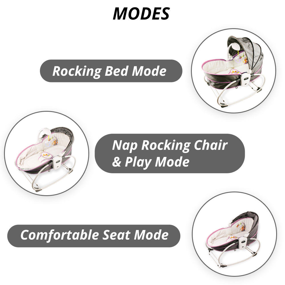 TEKNUM 6 - in - 1 Cozy Rocker Bassinet with Wheels, Awning & Mosquito net - Pink