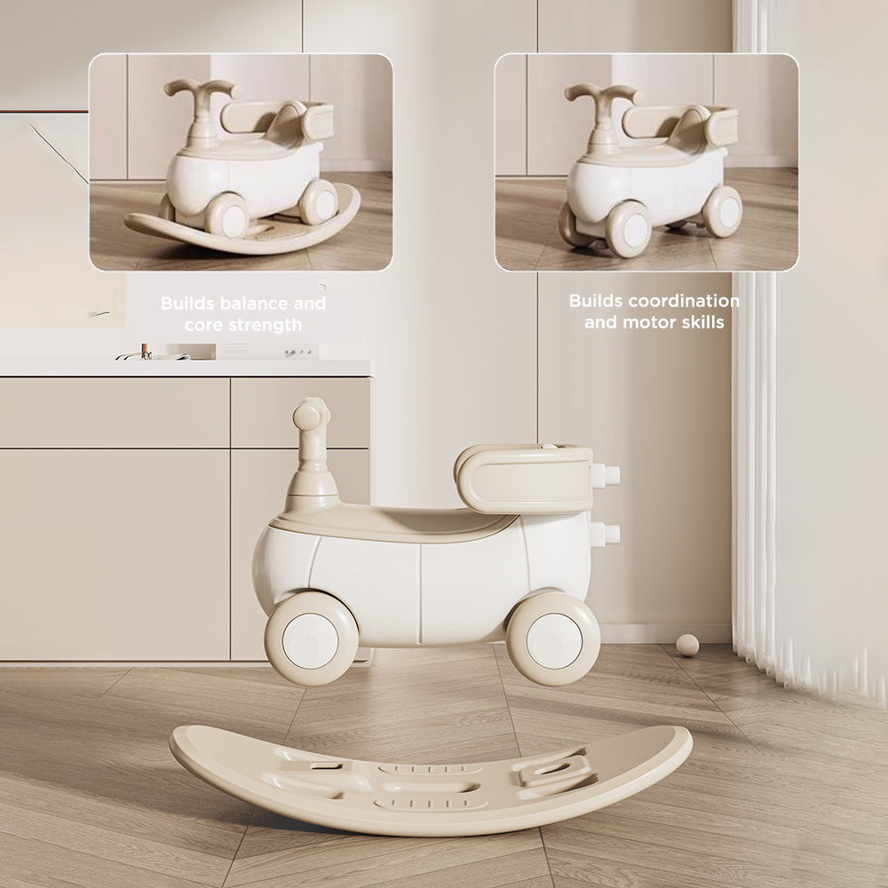 TEKNUM 5-in-1 Rocking Horse/Push Car/Balance Bike - White