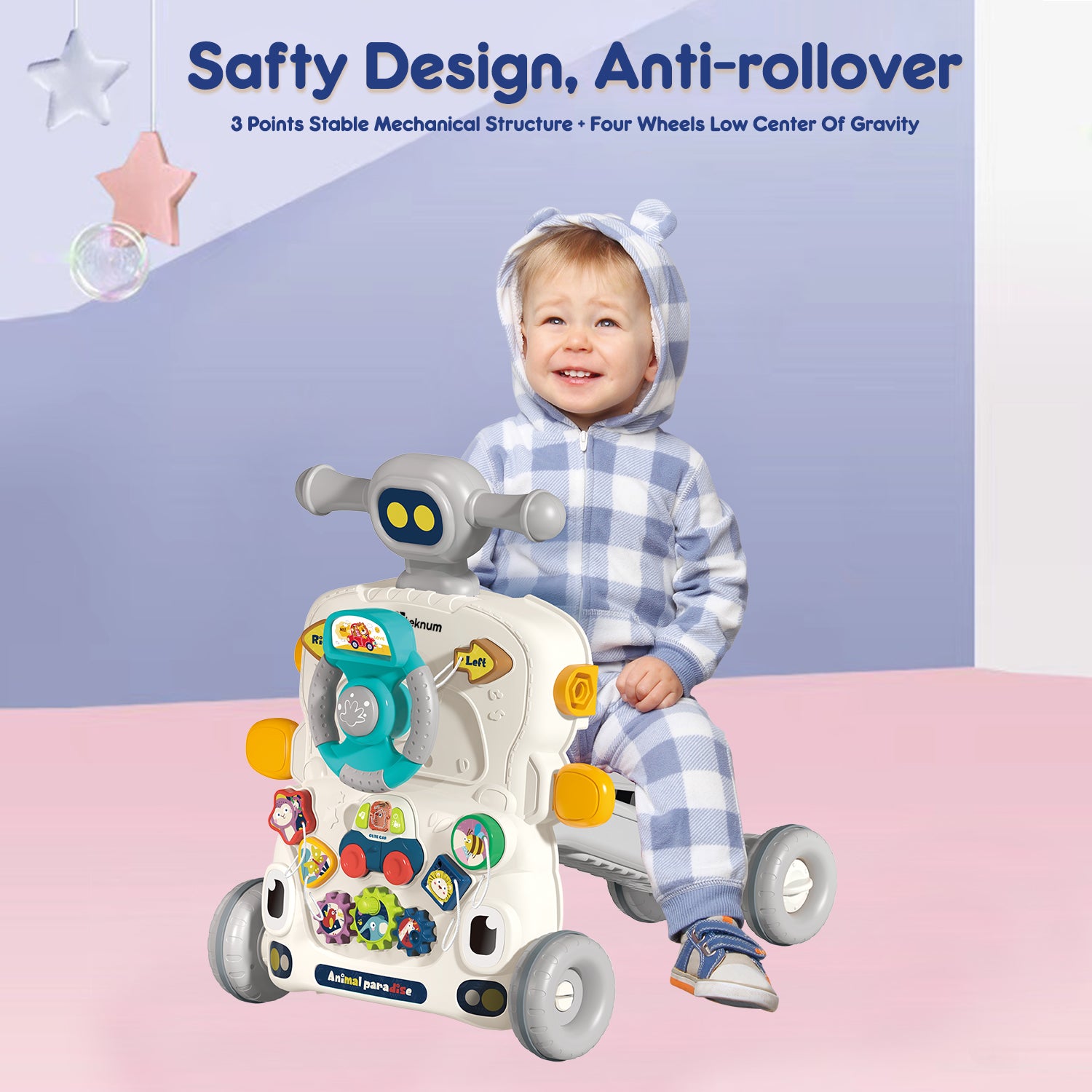 TEKNUM 5 - IN - 1 Baby Walker/Learning Table Mode/Game Panel Mode/Scooter Mode/Roller Coaster Mode with Musical keyboard - Grey